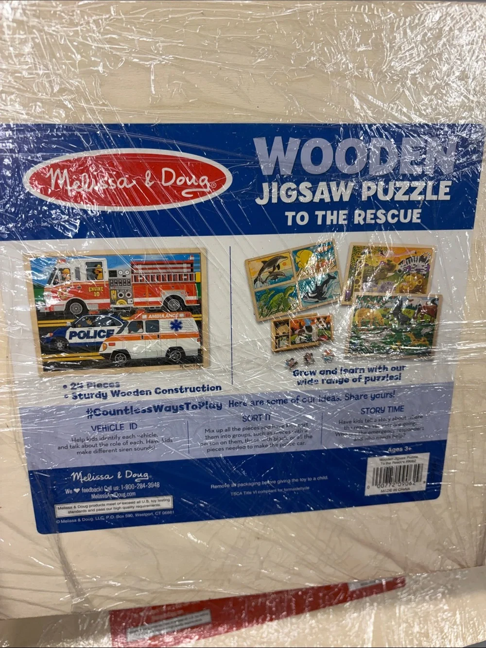 Melissa & Doug Wooden Jigsaw Puzzle Fire Construction Diggers Rescue Dinosaur